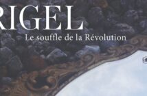 Album cover for Rigel, which features a mirror lying face up on a rocky surface.